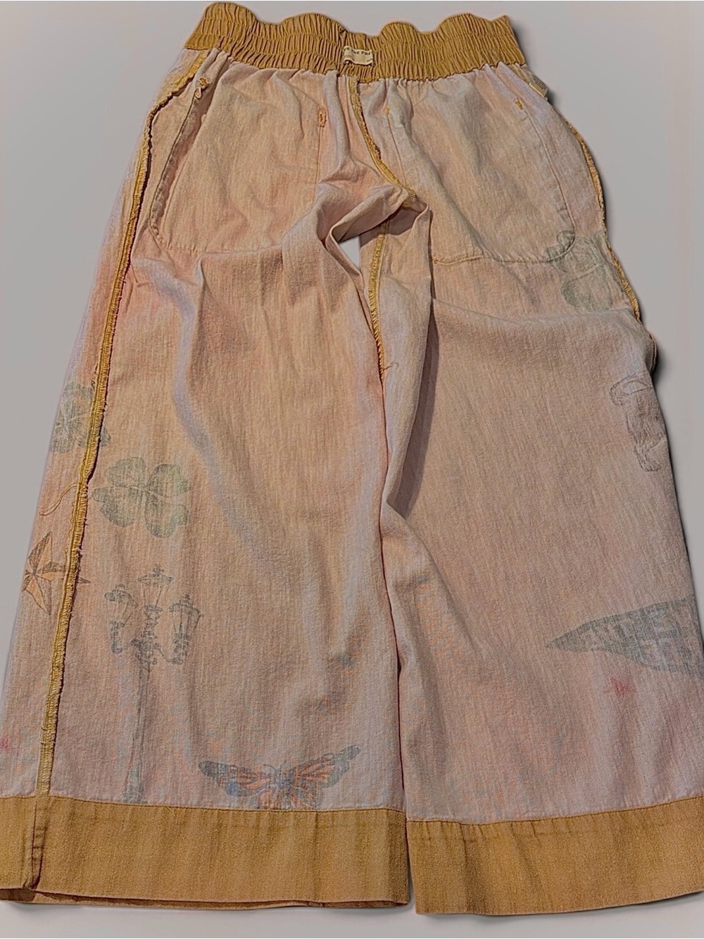We The Free Breezy Printed Denim Pull On Jeans Size Medium Khaki Combo Pockets - Picture 14 of 16